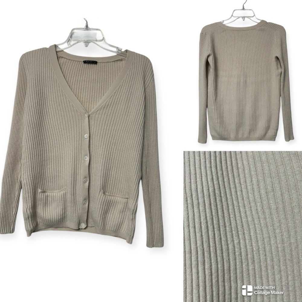 Theory wool cream ribbed Cardigan Sweater